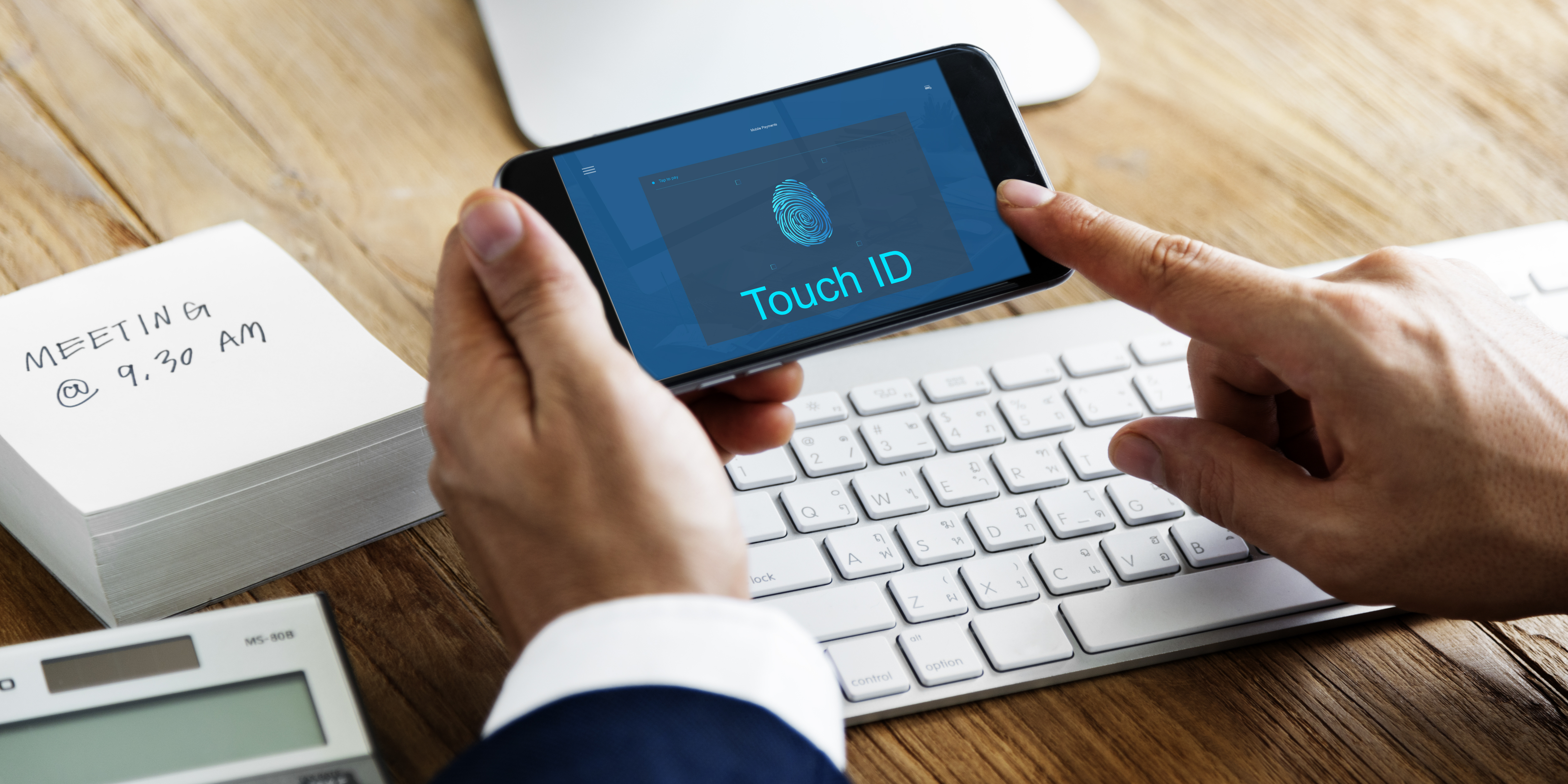 Two-Factor Authentication setup guide showing security key, smartphone with authenticator app, and password protection symbols