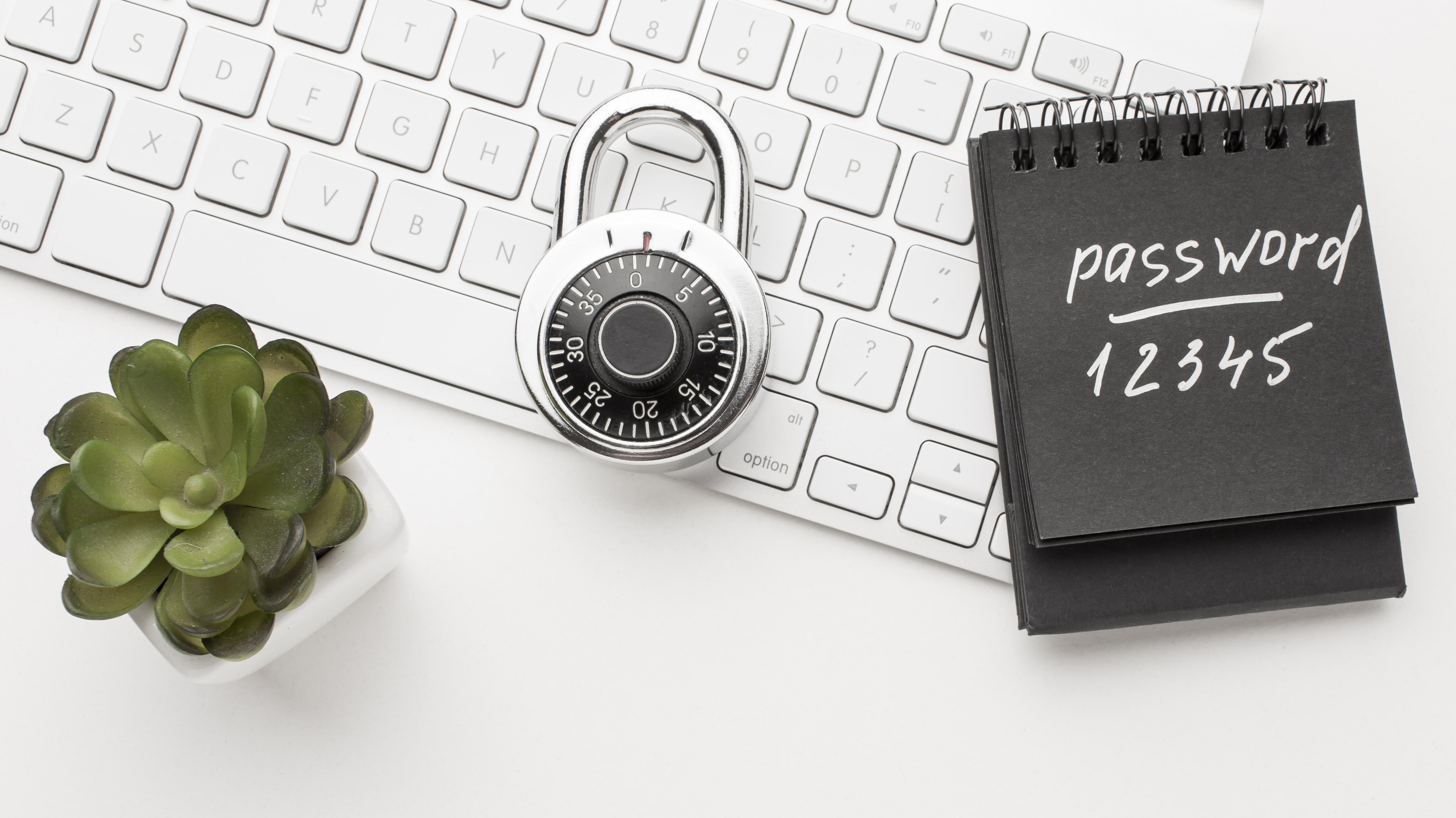 Visual representation of common password security mistakes and how to fix them - featuring password icons, security symbols, and best practices