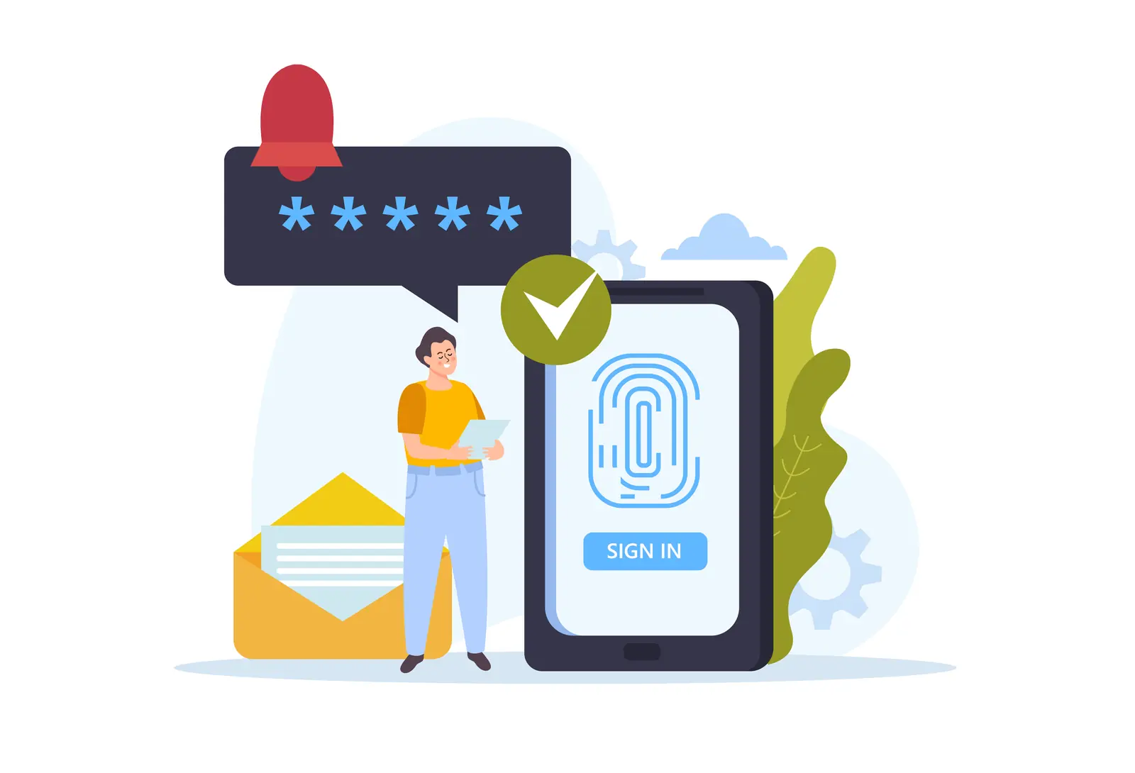 Illustration showing layered security with phone and shield representing multifactor authentication