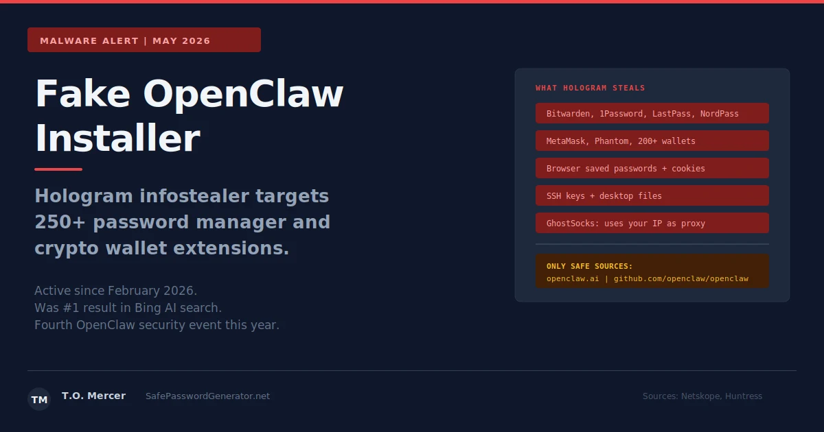 Fake OpenClaw installer deploys Hologram infostealer targeting 250+ password manager and crypto wallet extensions