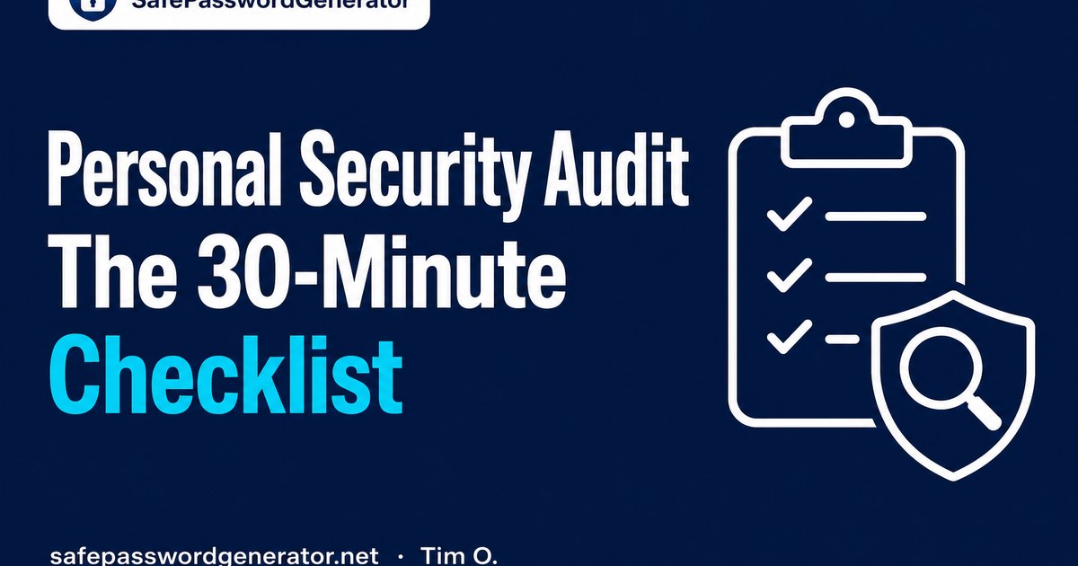 Personal security audit checklist covering accounts, passwords, MFA, and cleanup