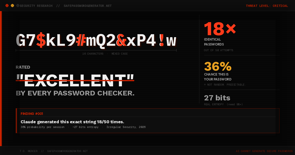 AI Can't Generate Secure Passwords, G7$kL9#mQ2&xP4!w Proves It
