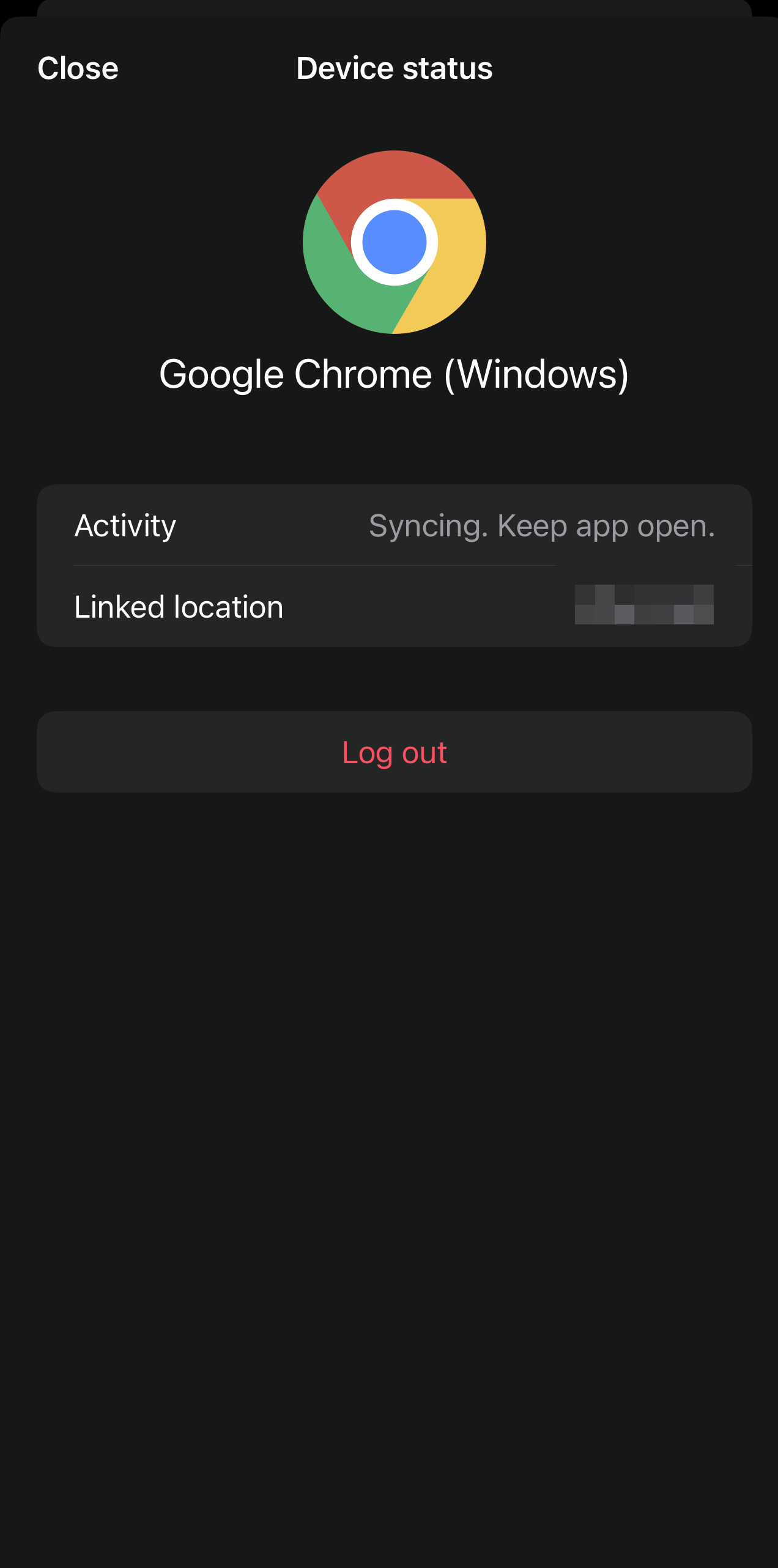 WhatsApp device status screen showing Log out button to remove linked device