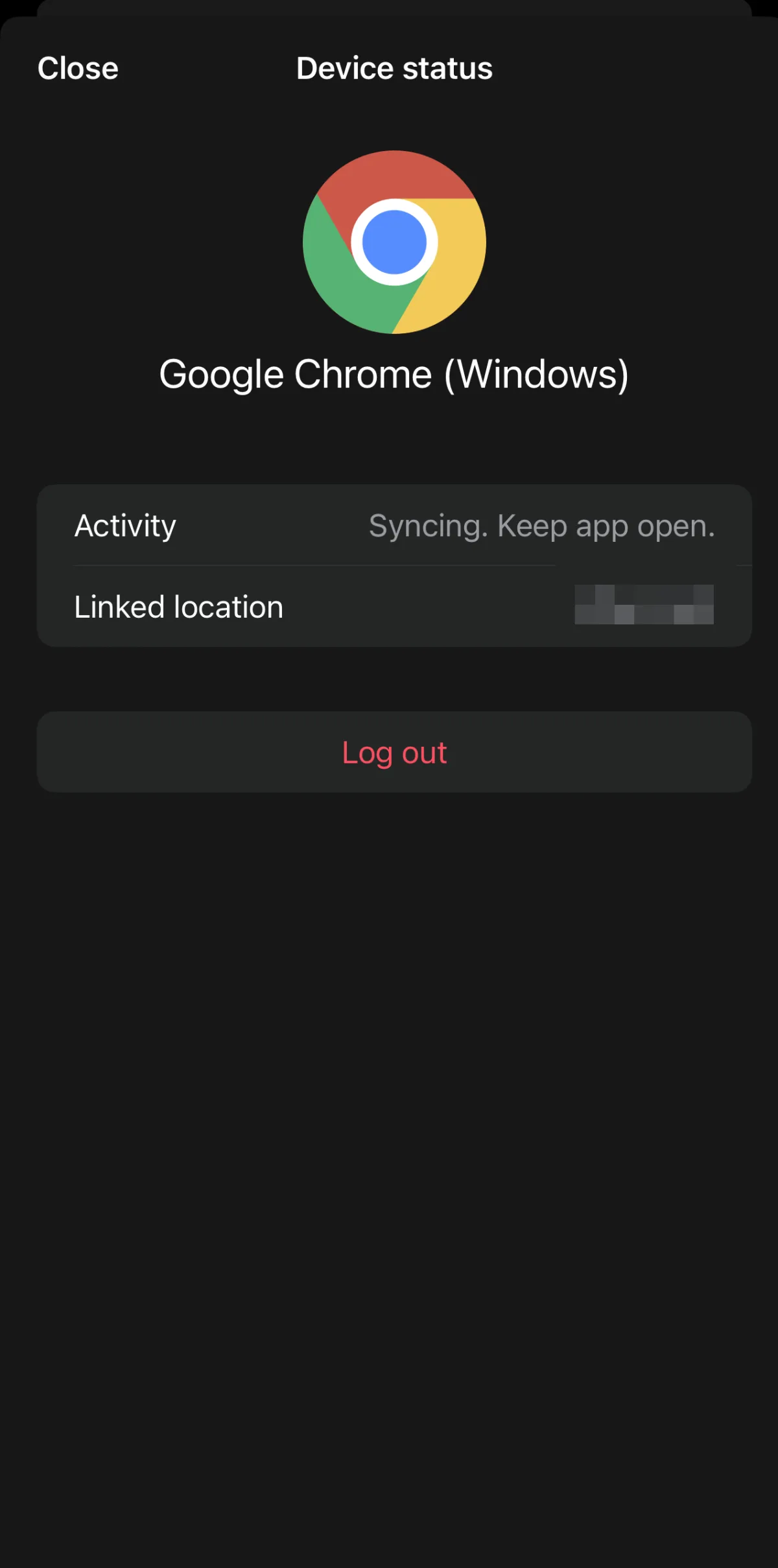 WhatsApp device status screen showing Log out button to remove linked device